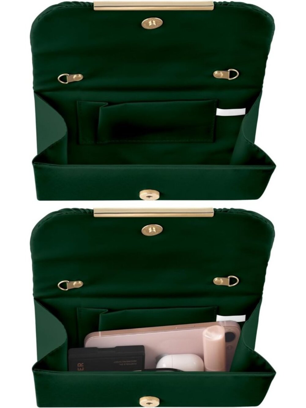 Women's Green Pleated Wedding Cocktail Clutch Purse Evening Bag with Chain - Picture 6 of 7